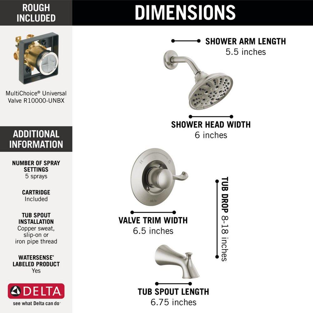 Delta Faucet SpotShield Stainless Single Handle Multi Function Bathtub & Shower Faucet 