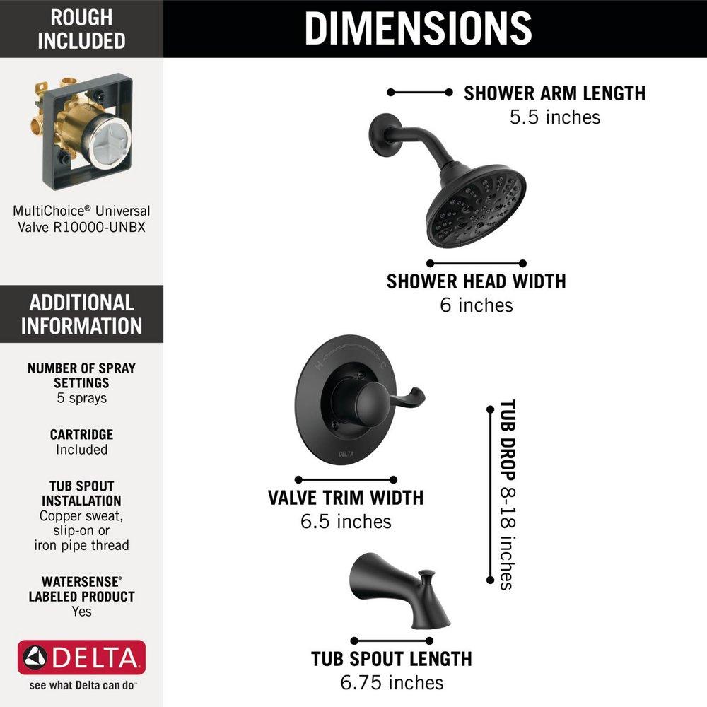 Delta Faucet Matte Black Single Handle Multi Function Bathtub & Shower Faucet 