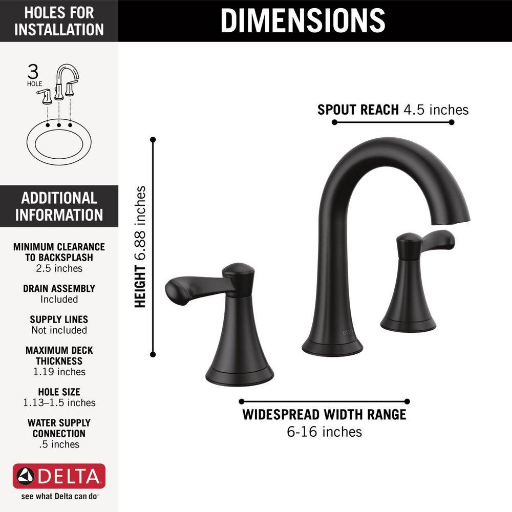 Delta Faucet Matte Black Two Handle Widespread Bathroom Sink Faucet 