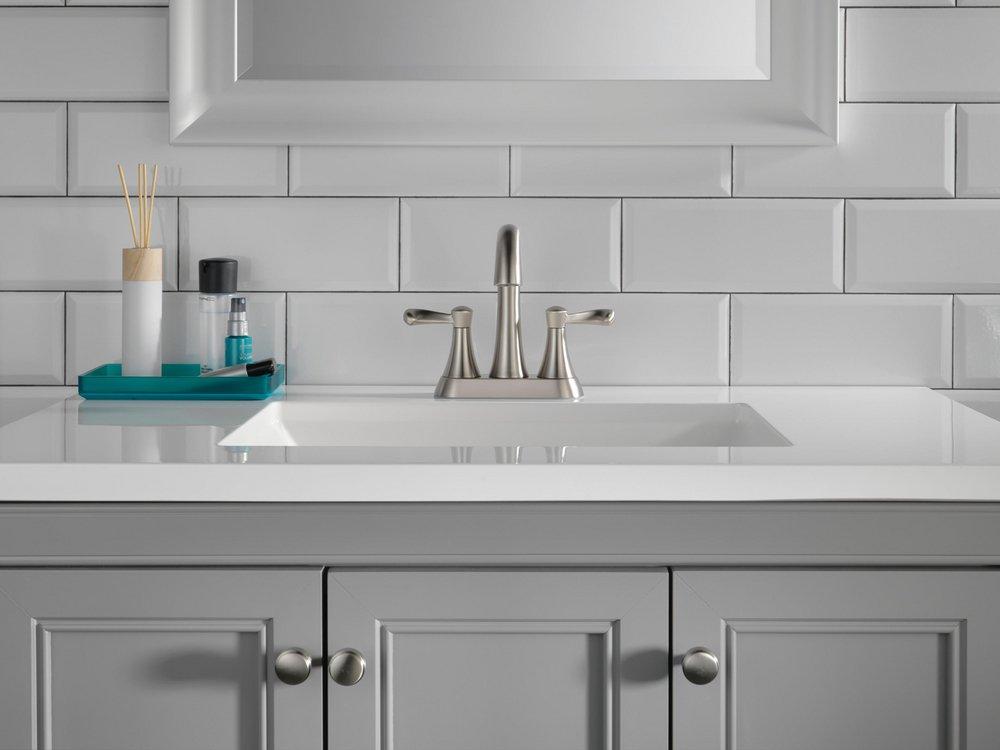 Delta Faucet SpotShield Brushed Nickel Two Handle Centerset Bathroom Sink Faucet 