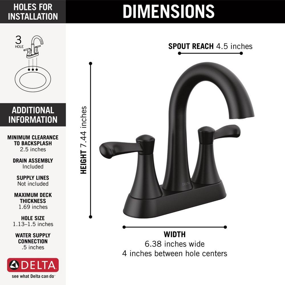 Delta Faucet Matte Black Two Handle Centerset Bathroom Sink Faucet 