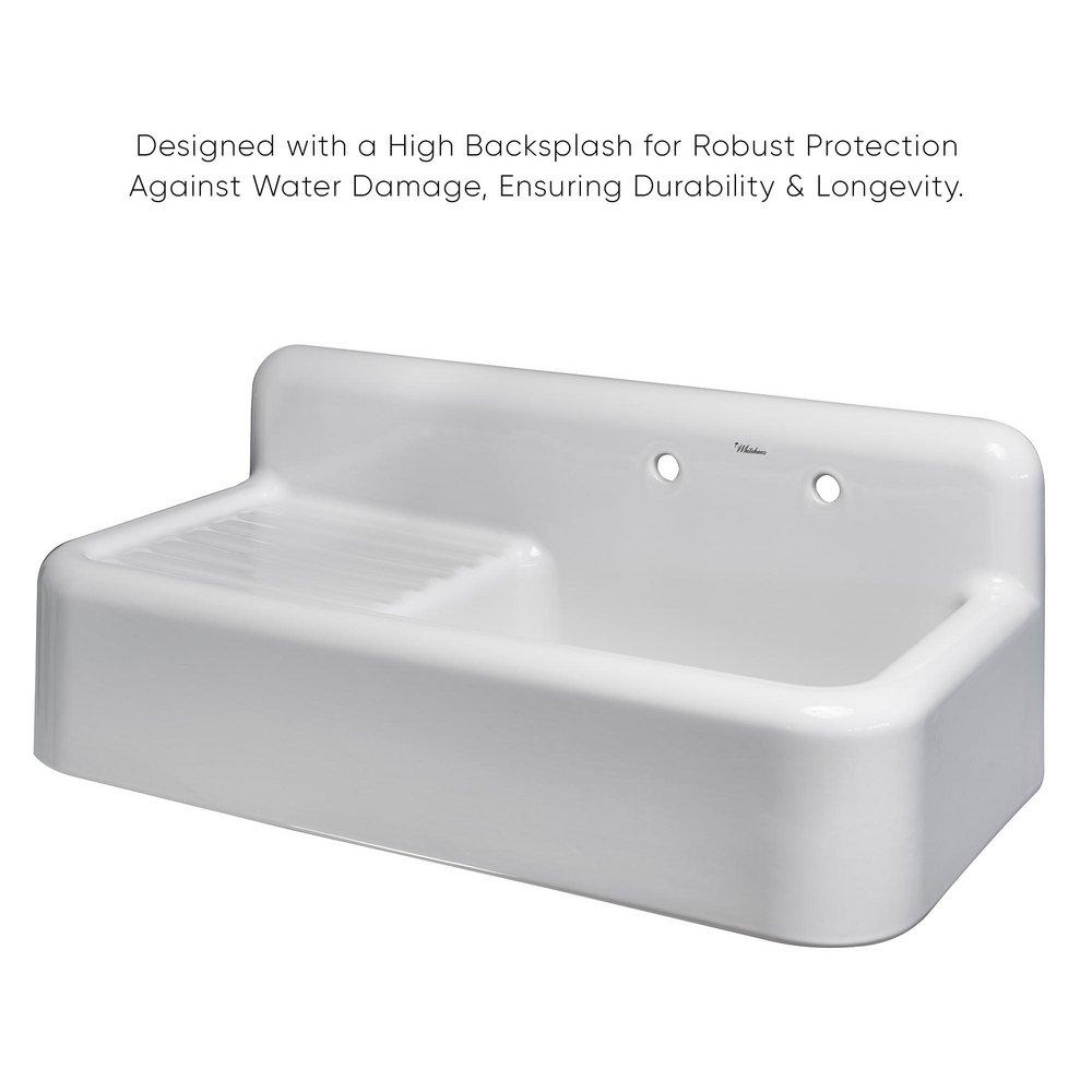 Whitehaus Collection White 41-3/4 x 32 in. 1 Hole Fireclay 2 Bowl Farmhouse Kitchen Sink 