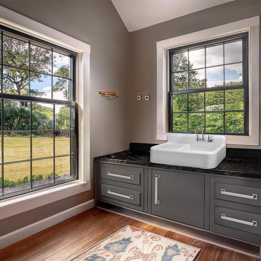 Whitehaus Collection White 41-3/4 x 32 in. 1 Hole Fireclay 2 Bowl Farmhouse Kitchen Sink 