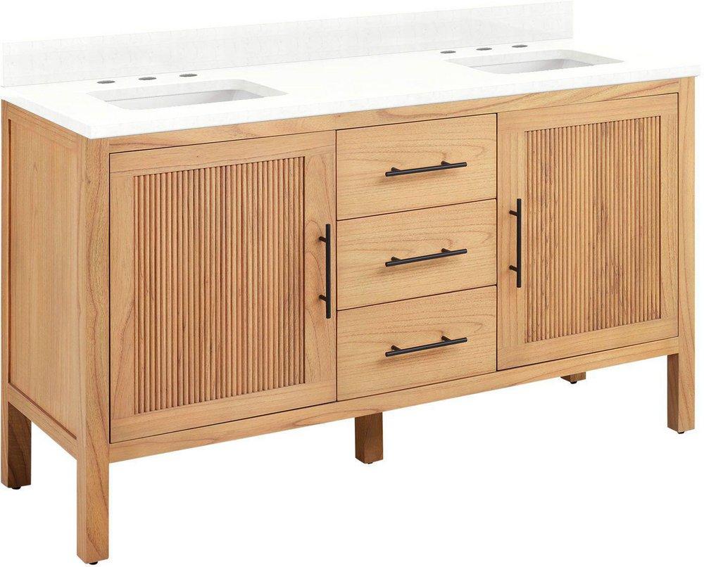 60 MINDI DBL VANITY WITH RECT UNDERMOUNT SINKS NATURAL MINDI FEATHERED WHITE WIDESPREAD 