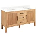 Signature Hardware Natural Mindi Floor Mount Vanity in Natural Mindi with Feathered White Quartz 