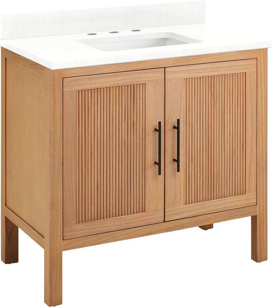 36 MINDI VANITY WITH RECT UNDERMOUNT SINK NATURAL MINDIFEATHERED WHITE QUARTZ WIDESPREAD 