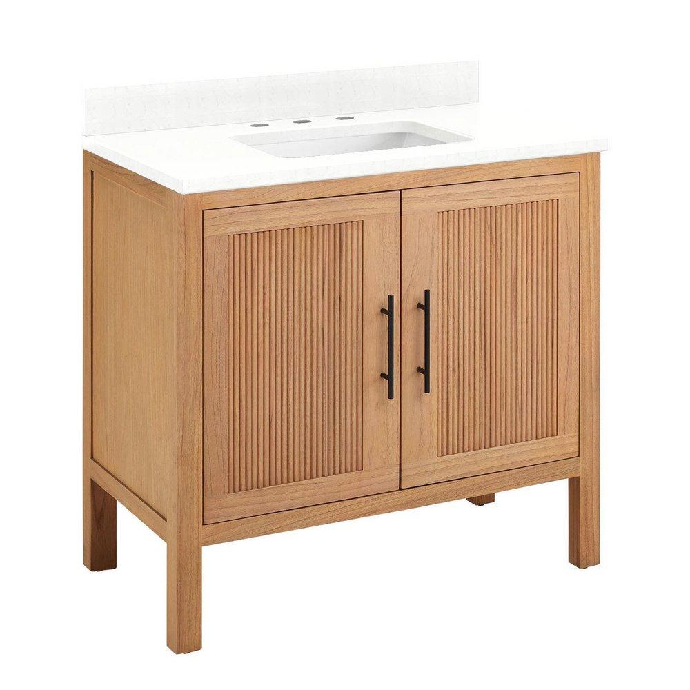 36 MINDI VANITY WITH RECT UNDERMOUNT SINK NATURAL MINDIFEATHERED WHITE QUARTZ WIDESPREAD 