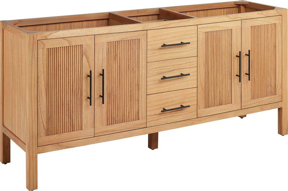 Signature Hardware Natural Mindi Floor Mount Vanity in Natural Mindi with Arctic White Quartz 