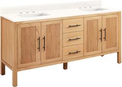 72 in. Floor Mount Vanity in Natural Mindi with Arctic White Quartz