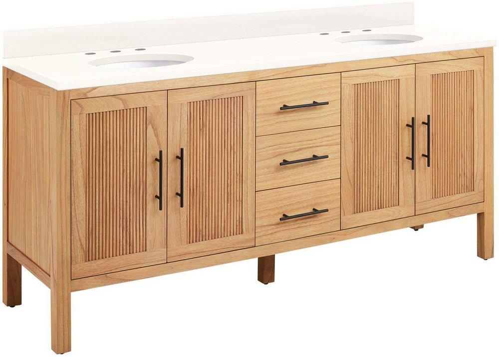 72 MINDI DOUBLE VANITY WITH UNDERMOUNT SINKS NATURAL MINDI ARCTIC WHITE QUARTZ WIDESPREAD 