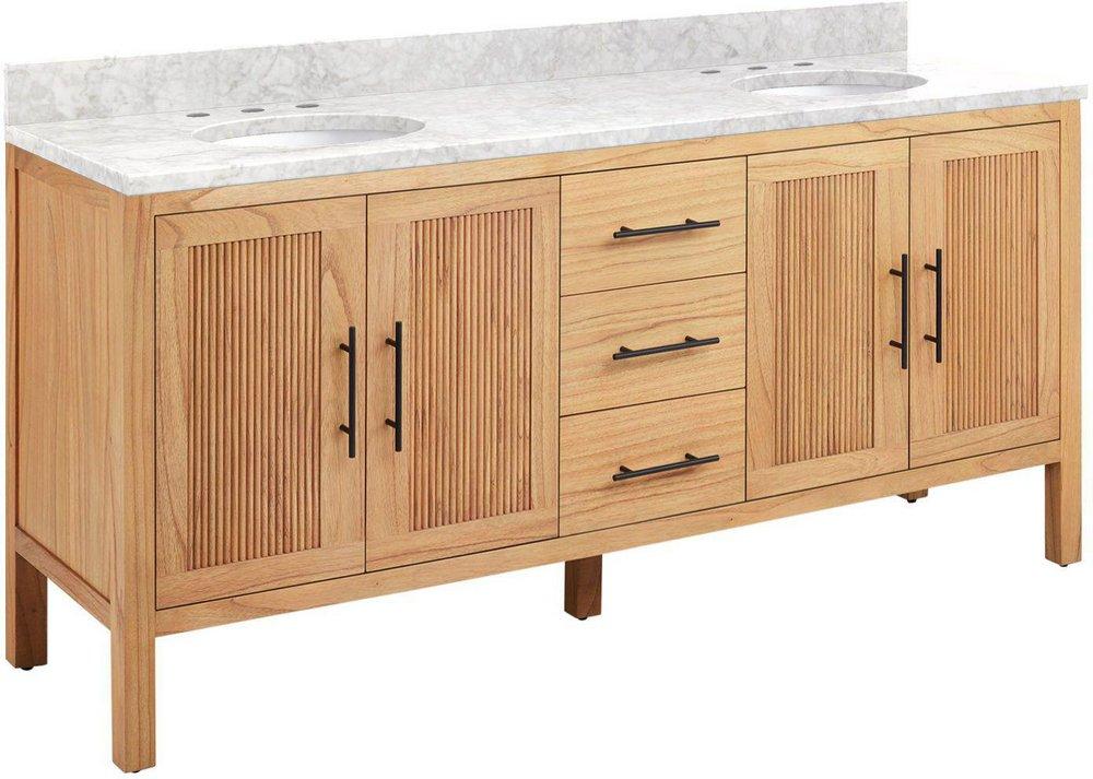 72 MINDI DOUBLE VANITY WITH UNDERMOUNT SINKS NATURAL MINDI CARRARA MARBLE WIDESPREAD 