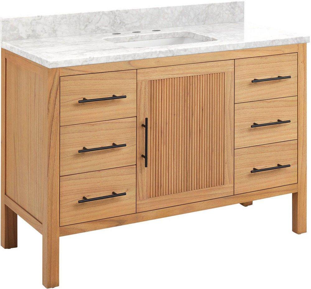 48 MINDI VANITY WITH RECTANGULAR UNDERMOUNT SINK NATURAL MINDI CARRARA MARBLE WIDESPREAD 