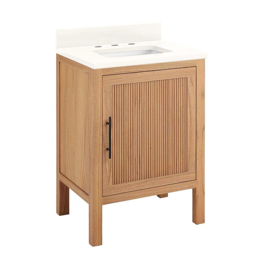 Signature Hardware Natural Mindi Floor Mount Vanity in Natural Mindi with Arctic White Quartz 