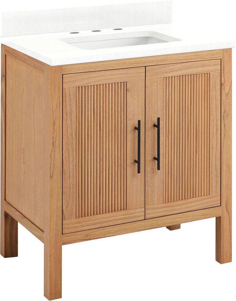 30 MINDI VANITY WITH RECT UNDERMOUNT SINK NATURAL MINDIFEATHERED WHITE QUARTZ WIDESPREAD 