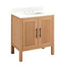 Signature Hardware Natural Mindi Floor Mount Vanity in Natural Mindi with Feathered White Quartz 