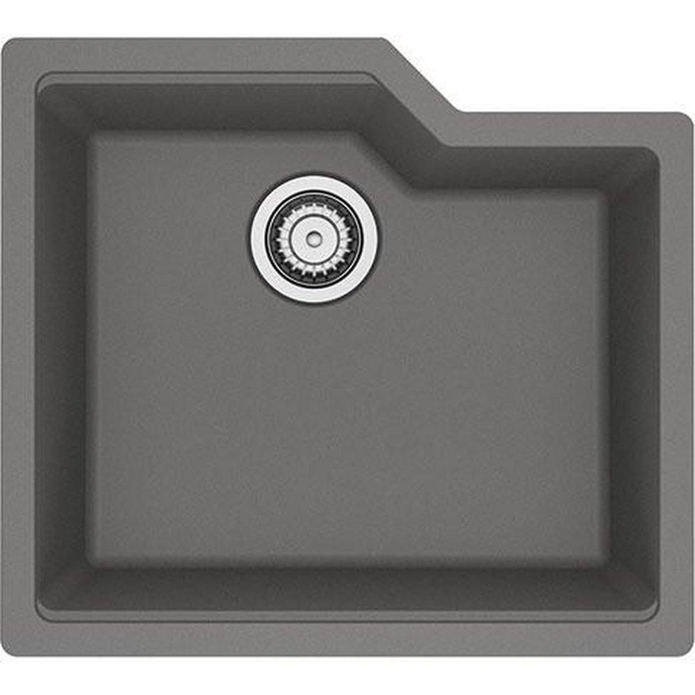 FHP Kindred Stone Grey 22-1/16 x 19-11/16 in. No-Hole Granite Single Bowl Undermount Kitchen Sink 