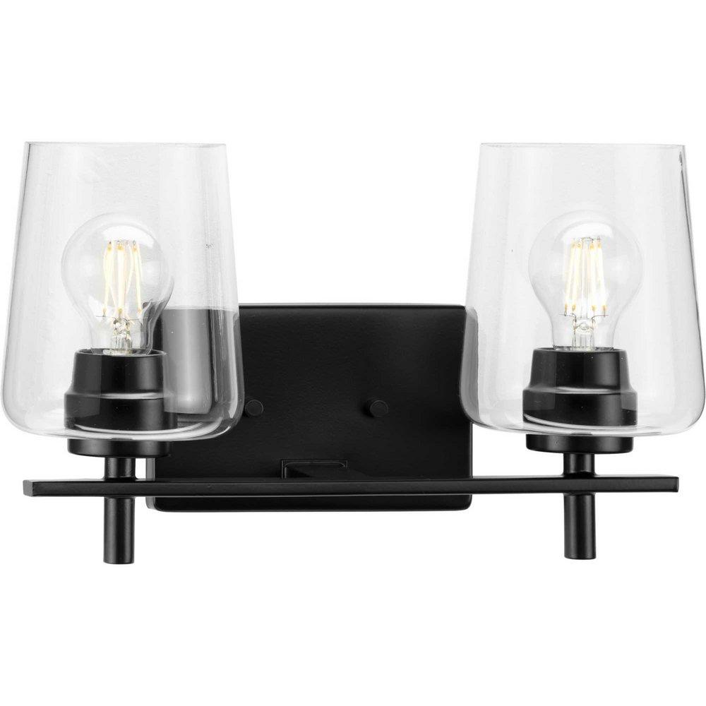 CALAIS COLLECTION TWO-LIGHT NEW TRADITIONAL MATTE BLACK CLEAR GLASS BATH VANITY LIGHT 