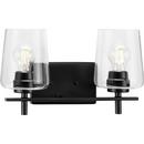 CALAIS COLLECTION TWO-LIGHT NEW TRADITIONAL MATTE BLACK CLEAR GLASS BATH VANITY LIGHT 