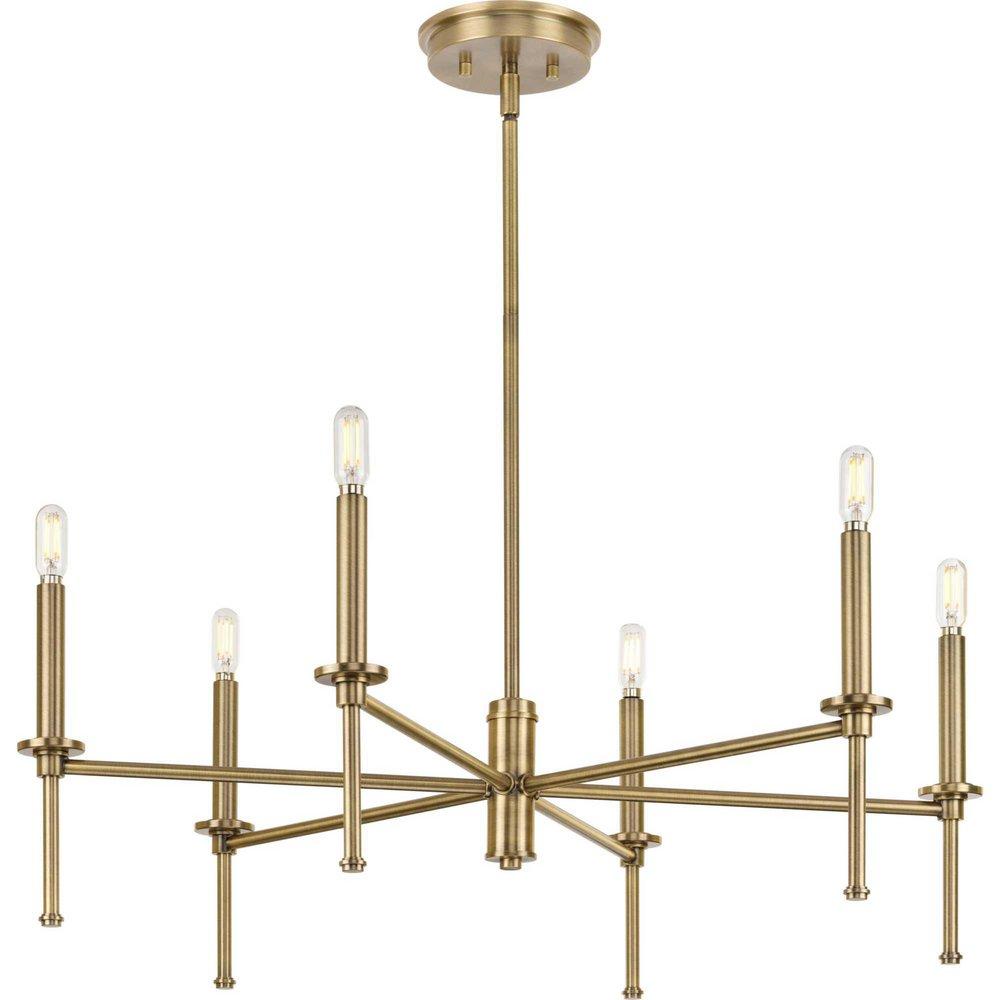 Progress Lighting Vintage Brass 10-37/100 x 30 in. 360W 6-Light Incandescent Chandelier 