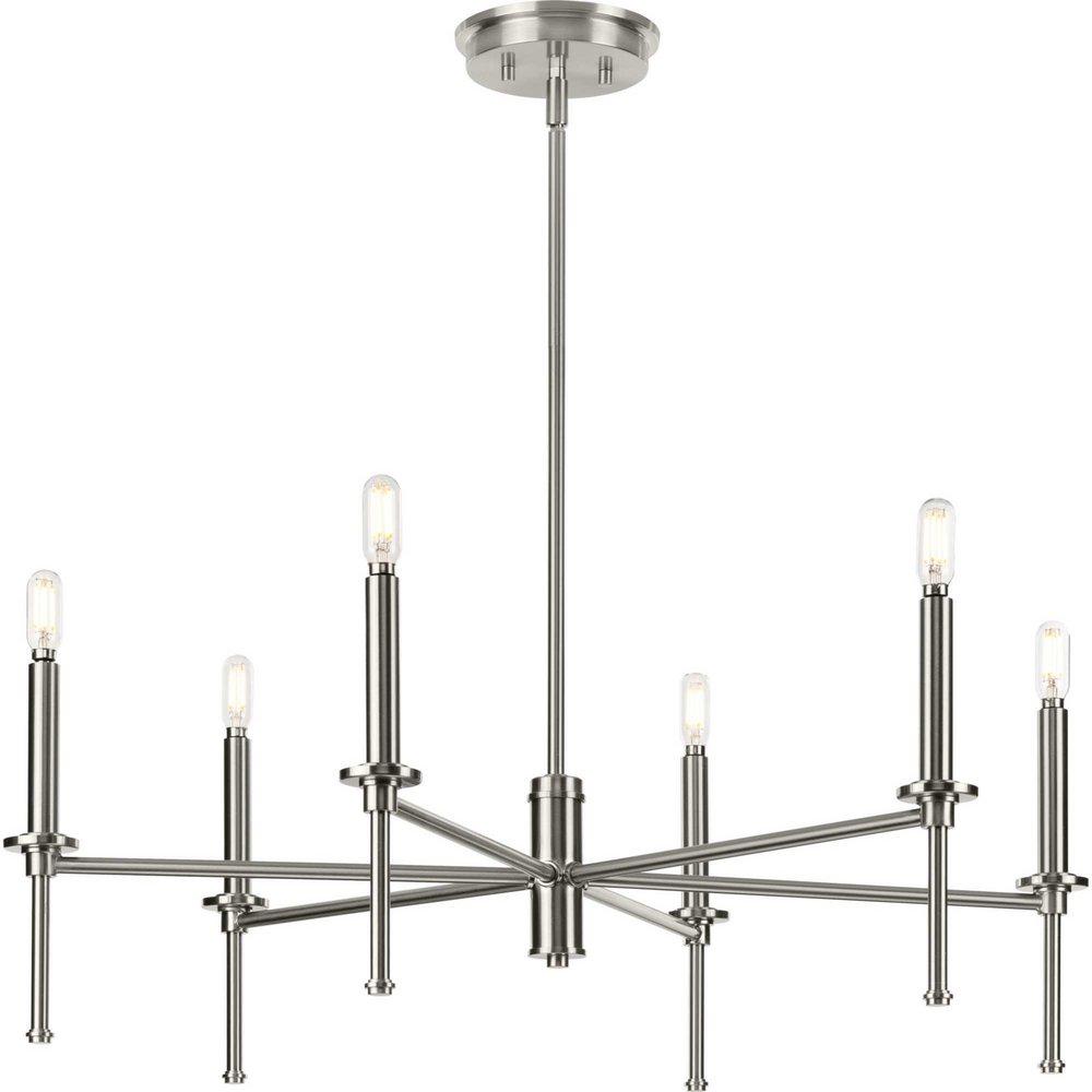 Progress Lighting Brushed Nickel 10-3/8 x 30 in. 60W 1-Tier 6-Light Incandescent Traditional Chandelier 