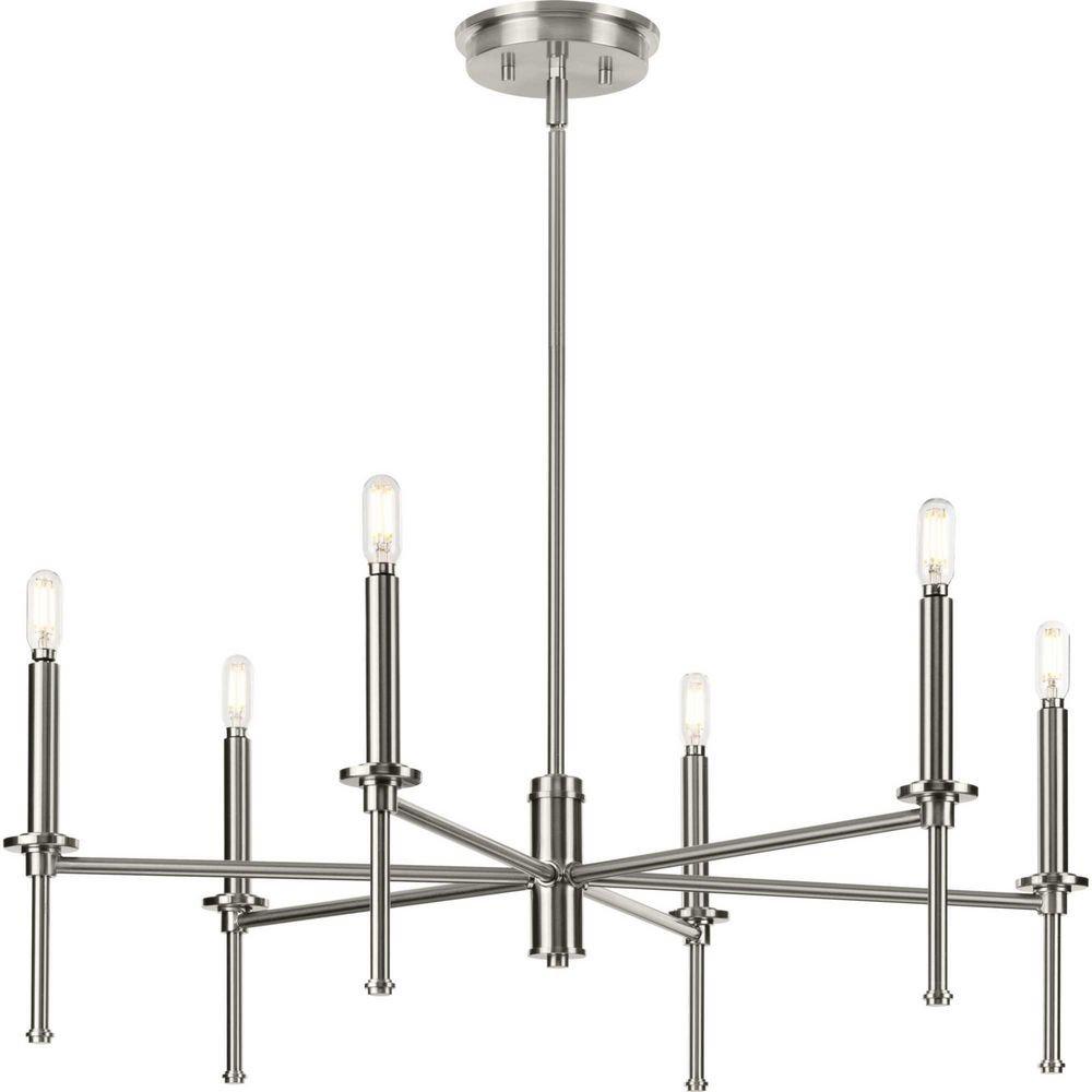 Progress Lighting Brushed Nickel 10-3/8 x 30 in. 60W 1-Tier 6-Light Incandescent Traditional Chandelier 
