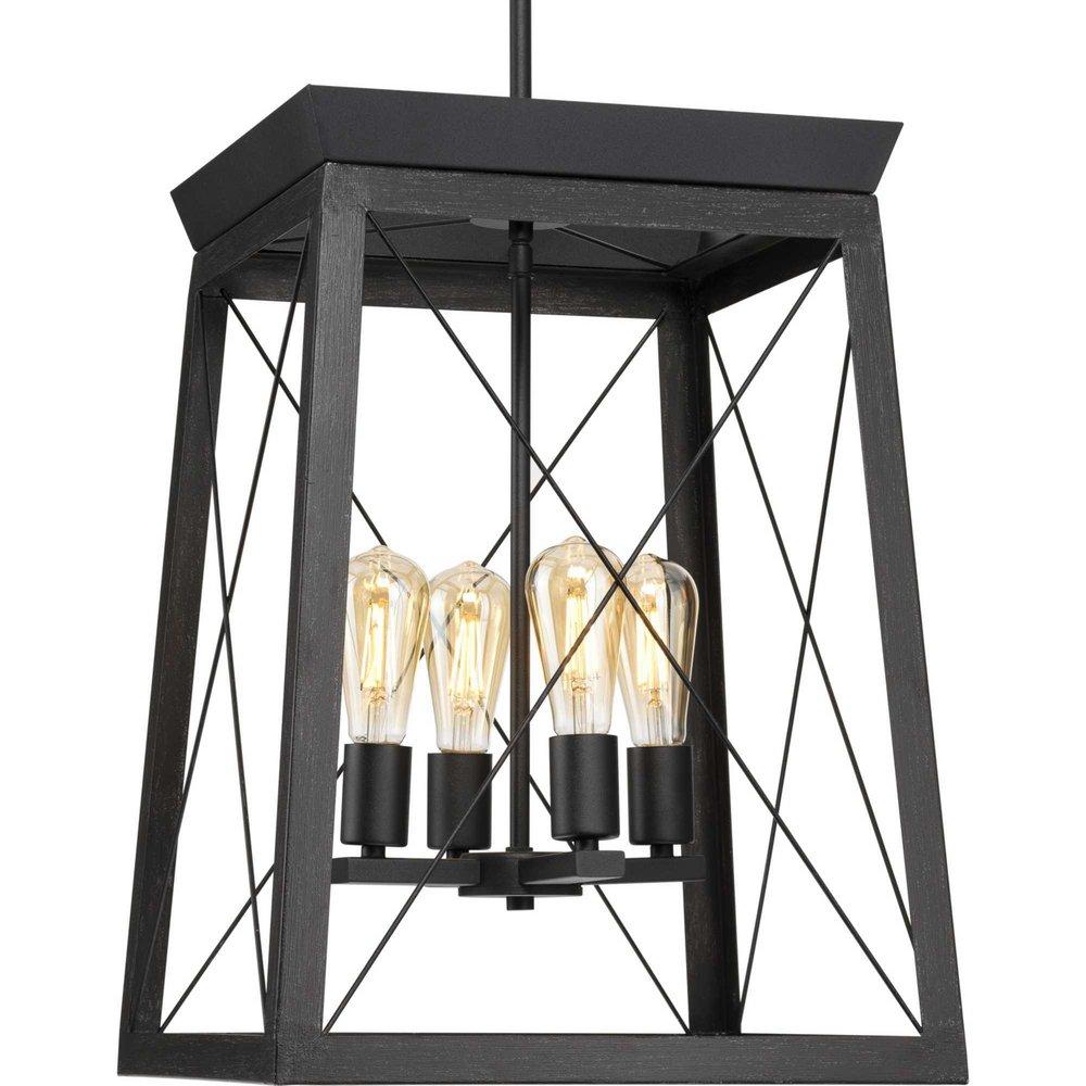 Progress Lighting Textured Black 21 x 15-1/2 in. 60W 4-Light Incandescent Farmhouse Chandelier 