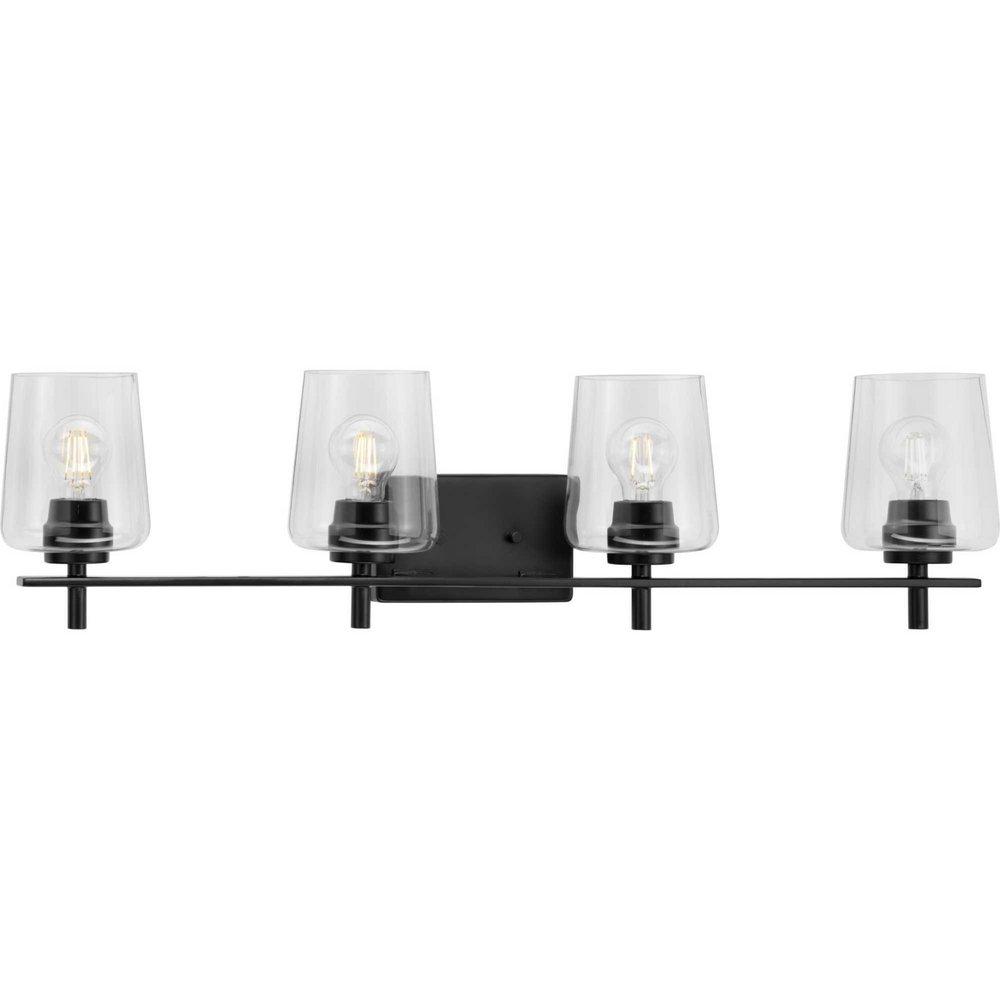 CALAIS COLLECTION FOUR-LIGHT NEW TRADITIONAL MATTE BLACK CLEAR GLASS BATH VANITY LIGHT 