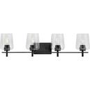 CALAIS COLLECTION FOUR-LIGHT NEW TRADITIONAL MATTE BLACK CLEAR GLASS BATH VANITY LIGHT 
