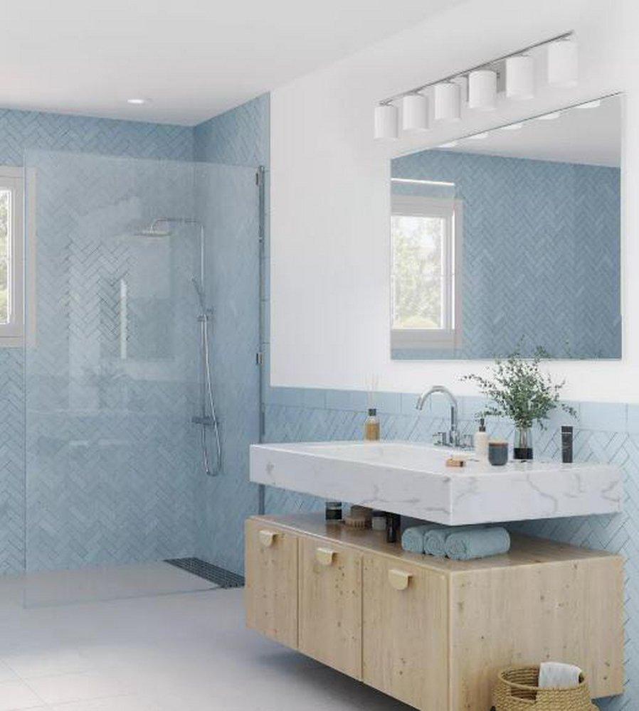 REPLAY COLLECTION SIX-LIGHT TRADITIONAL BRUSHED NICKEL ETCHED WHITE GLASS BATH VANITY LIGHT 