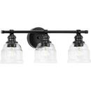 AMBROSE COLLECTION THREE-LIGHT FARMHOUSE MATTE BLACK CLEAR GLASS BATH VANITY LIGHT 