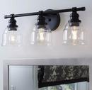 AMBROSE COLLECTION THREE-LIGHT FARMHOUSE MATTE BLACK CLEAR GLASS BATH VANITY LIGHT 