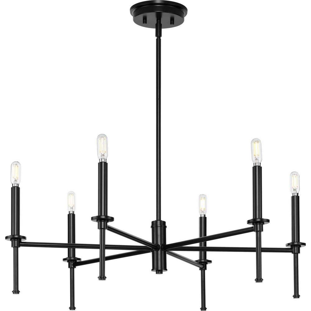 Progress Lighting Matte Black 10-3/8 x 30 in. 60W 1-Tier 6-Light Incandescent Traditional Chandelier 