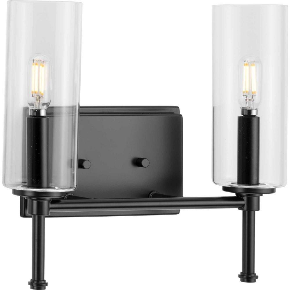 Progress Lighting Matte Black 60W 2-Light Candelabra E-12 Vanity Fixture 
