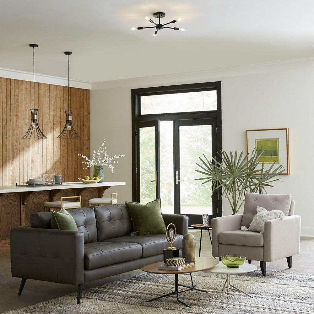 DELAYNE COLLECTION FIVE-LIGHT MID-CENTURY MODERN MATTE BLACK SEMI-FLUSH MOUNT LIGHT 