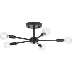300W 5-Light Semi-Flush Mount Ceiling Fixture with Candelabra E-12 Base in Matte Black