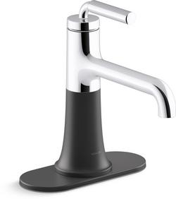Single Handle Monoblock Bathroom Sink Faucet in Polished Chrome with Matte Black