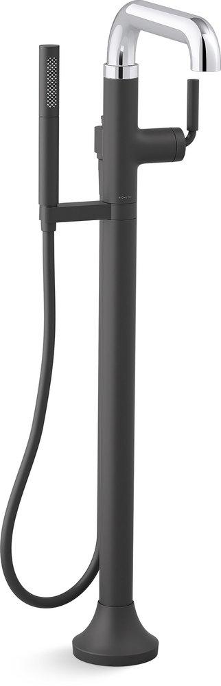 Single Handle Lever Floor Mount Filler in Polished Chrome with Matte Black (Trim Only) 