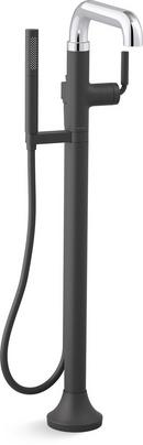 Single Handle Floor Mount Tub Filler with Hand Shower in Polished Chrome/Matte Black (Trim Only)