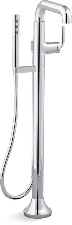 Single Handle Floor Mount Tub Filler with Hand Shower in Polished Chrome (Trim Only)