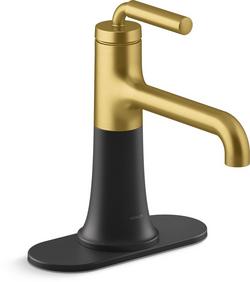 Single Handle Monoblock Bathroom Sink Faucet in Matte Black with Moderne Brass