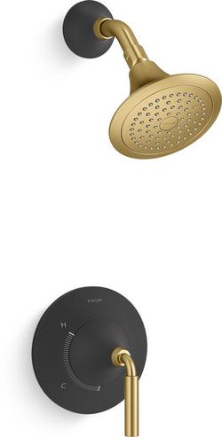 One Handle Single Function Shower Faucet in Matte Black with Moderne Brass (Trim Only)