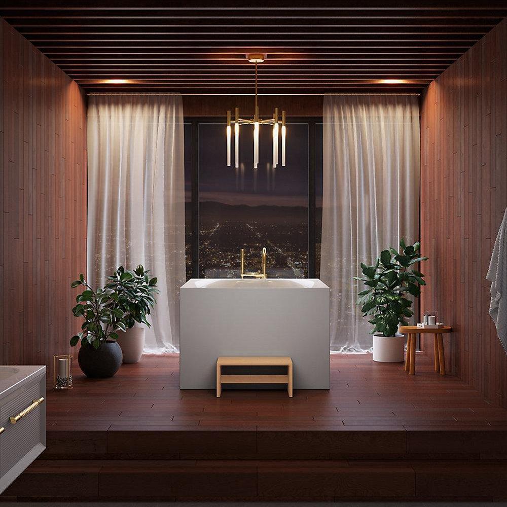 KOHLER Honed White 46 x 46 in. Freestanding Bathtub Center Drain 