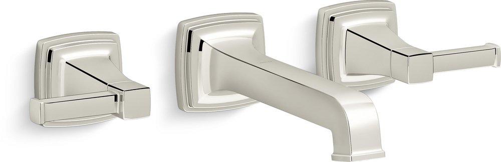 KOHLER Vibrant&reg; Polished Nickel Two Handle Wall Mount and Widespread Bathroom Sink Faucet 