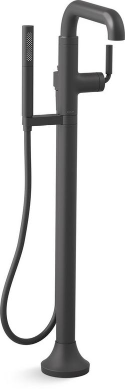 Single Handle Floor Mount Tub Filler with Hand Shower in Matte Black (Trim Only)