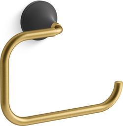 Rectangular Open Towel Ring in Matte Black with Moderne Brass