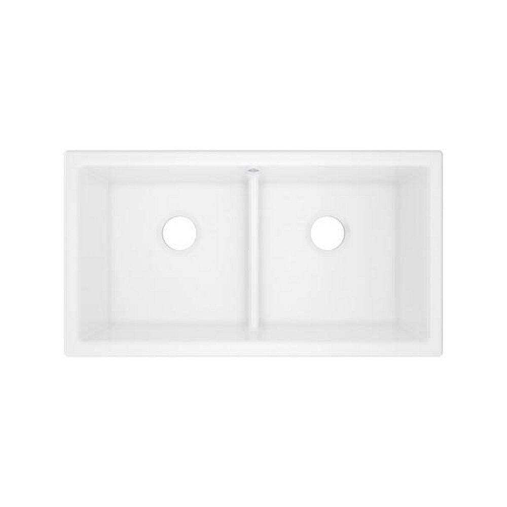 Shaws White 33 x 18 in. No-Hole Fireclay Double Bowl Undermount Kitchen Sink 