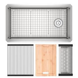 33 in. Undermount Stainless Steel Single Bowl Workstation Kitchen Sink in Brushed Stainless Steel