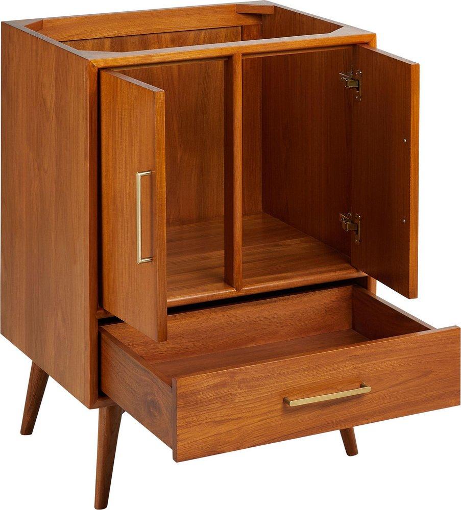 *CVR* 24 NOVAK TEAK VANITY WITH UNDERMOUNT SINK NATURAL TEAK ARCTIC WHITE WIDESPREAD 