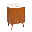 Signature Hardware Teak Floor Mount Vanity in Natural Teak with Arctic White Quartz 