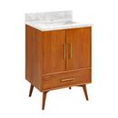 Signature Hardware Teak Floor Mount Vanity in Natural Teak with Carrara Marble 